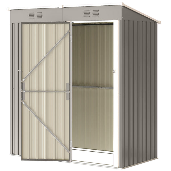 Abri de Jardin en Métal 1,37m² 163x90x179cm, Acier Galvanisé - Armoire de Jardin Adossable avec 2 Grilles d'Aération et Toit Incliné Anti-UV - Cabanon de Stockage pour Outils, Gris Clair