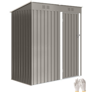 Abri de Jardin en Métal 1,37m² 163x90x179cm, Acier Galvanisé - Armoire de Jardin Adossable avec 2 Grilles d'Aération et Toit Incliné Anti-UV - Cabanon de Stockage pour Outils, Gris Clair