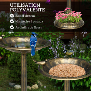 Bain d'oiseaux Abreuvoir, mangeoire pour Oiseaux jardinière 2 en 1 dim. Ø 50 x 72H cm polypropylène Bronze Antique