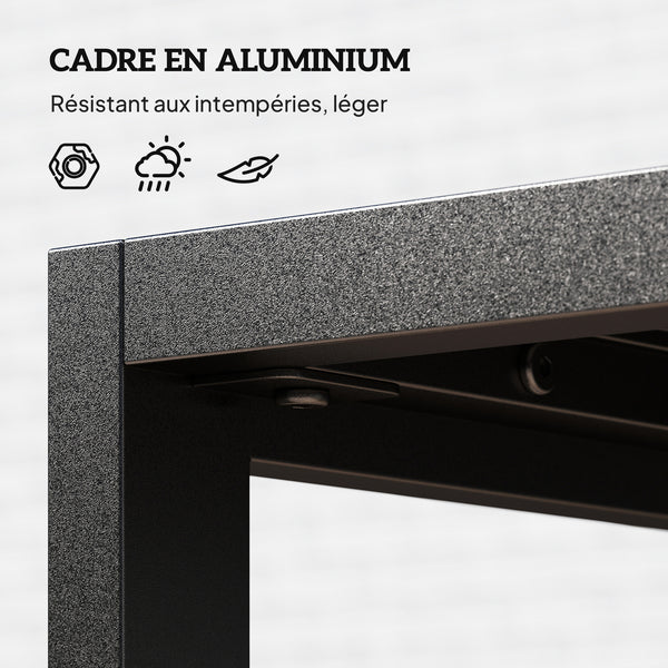 Table basse extérieure table de jardin avec plateau à lattes, cadre en aluminium, pour balcon, patio, terrasse, 90 x 50 x 42 cm, noir