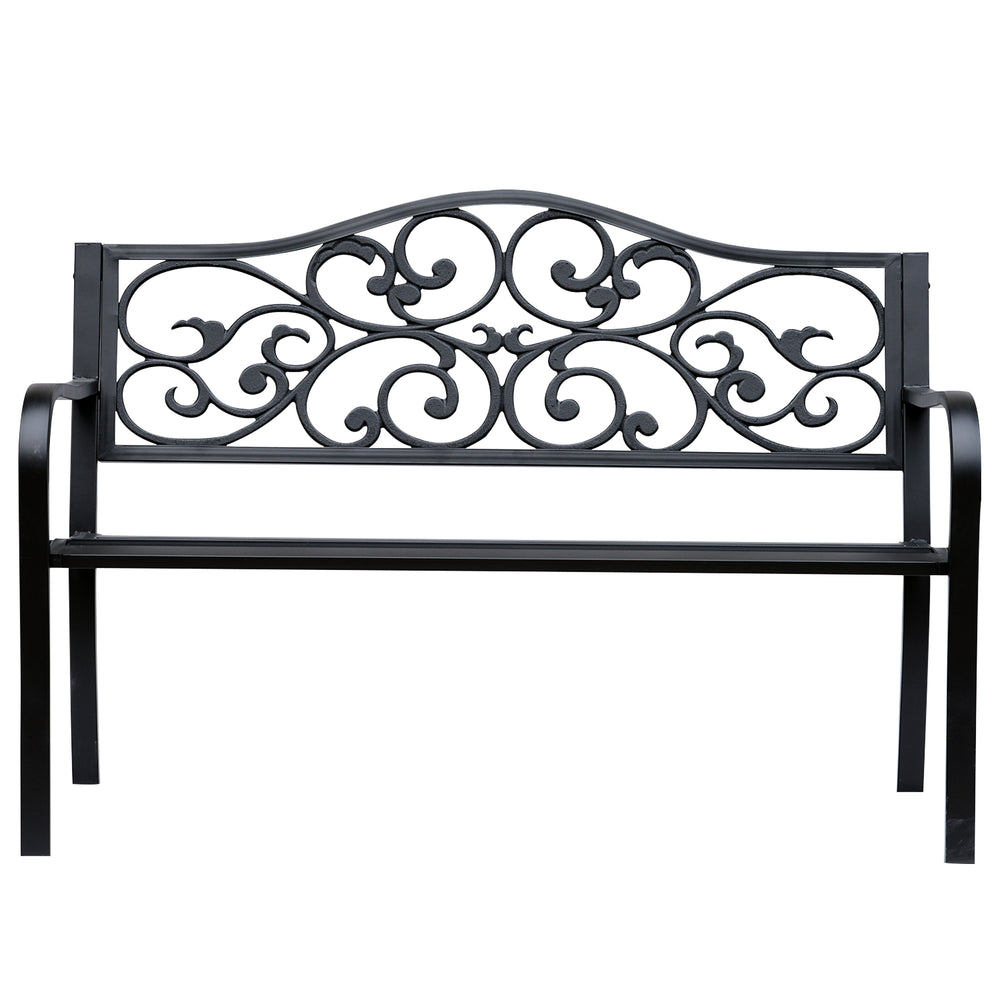 Banc de jardin 3 places terrasse Style Cosy Chic 127L x 60l x 85H cm métal époxy anticorrosion Noir