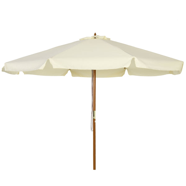 Parasol droit parasol de jardin rond grande taille de jardin Ø 3 m bois de bambou beige