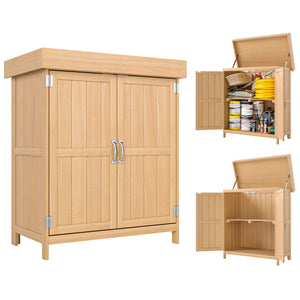 Armoire de Jardin sur Pied Double Porte étagère et Toit bitumé relevable dim. 74L x 43l x 88H cm Bois Massif de Sapin