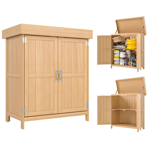 Armoire de Jardin sur Pied Double Porte étagère et Toit bitumé relevable dim. 74L x 43l x 88H cm Bois Massif de Sapin