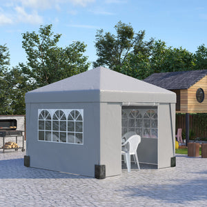 Tonnelle de jardin pop-up pliante tonnelle barnum tente de réception 3 x 3 m anti-UV 30 + avec fenêtres parois latérales sac de transport sacs de sable gris