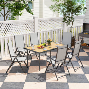 Table à manger de jardin pour 6 personnes, table de jardin avec plateau effet bois rectangulaire en acier anti-rouille pour patio, terrasse, 150 x 90 x 72 cm, bois naturel