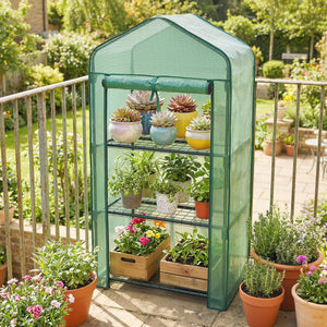 Serre de jardin avec étagères 3 niveaux, serre de balcon, bâche renforcée PE, châssis en acier, porte zippée enroulable, pour légumes plantes fleurs, 59 x 39 x 127 cm, vert