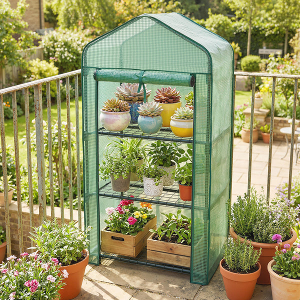 Serre de jardin avec étagères 3 niveaux, serre de balcon, bâche renforcée PE, châssis en acier, porte zippée enroulable, pour légumes plantes fleurs, 59 x 39 x 127 cm, vert