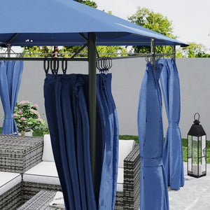 Tonnelle de jardin extérieur 3x4m, 6 colonnes en métal - pavillon de jardin avec double toit respirant - barnum 12 oeillets de drainage et abri solaire pour terrasse & événements, bleu foncé