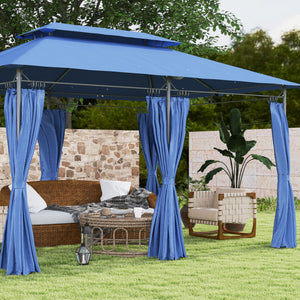 Tonnelle de jardin extérieur 3x4m, 6 colonnes en métal - pavillon de jardin avec double toit respirant - barnum 12 oeillets de drainage et abri solaire pour terrasse & événements, bleu foncé