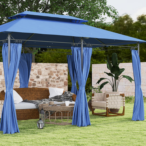 Tonnelle de jardin extérieur 3x4m, 6 colonnes en métal - pavillon de jardin avec double toit respirant - barnum 12 oeillets de drainage et abri solaire pour terrasse & événements, bleu foncé