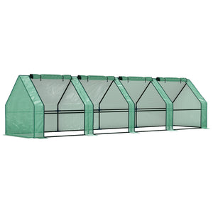 Mini Serre de Jardin mini serre tunnel 360L x 90l x 90H cm toit pointu Acier PE Haute densité 140 g/m² Anti-UV fenêtres avec Zip enroulables Vert