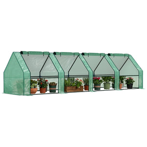 Mini Serre de Jardin mini serre tunnel 360L x 90l x 90H cm toit pointu Acier PE Haute densité 140 g/m² Anti-UV fenêtres avec Zip enroulables Vert