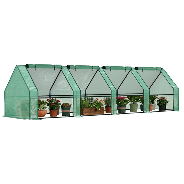 Mini Serre de Jardin mini serre tunnel 360L x 90l x 90H cm toit pointu Acier PE Haute densité 140 g/m² Anti-UV fenêtres avec Zip enroulables Vert