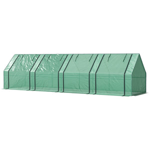 Mini Serre de Jardin mini serre tunnel 360L x 90l x 90H cm toit pointu Acier PE Haute densité 140 g/m² Anti-UV fenêtres avec Zip enroulables Vert