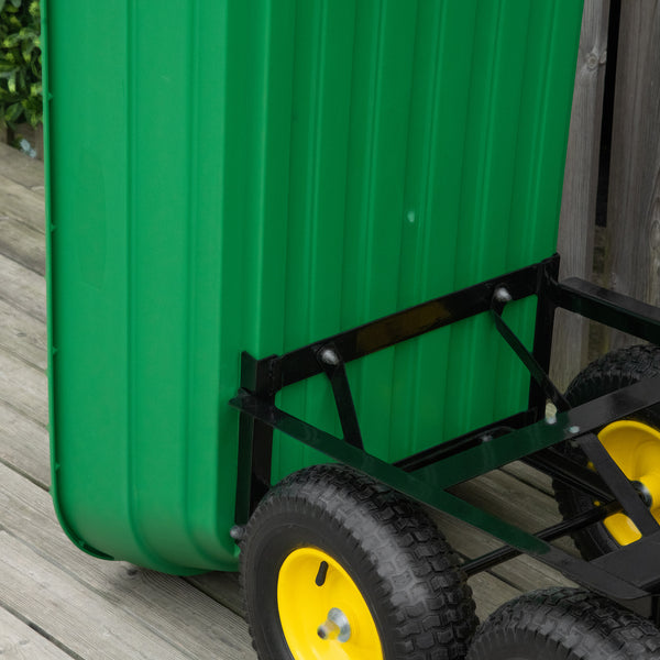 Chariot de Jardin à Main Benne basculante 75° 125L Charge Max. 200 Kg 4 Roues pneumatiques Acier PP Jaune Vert