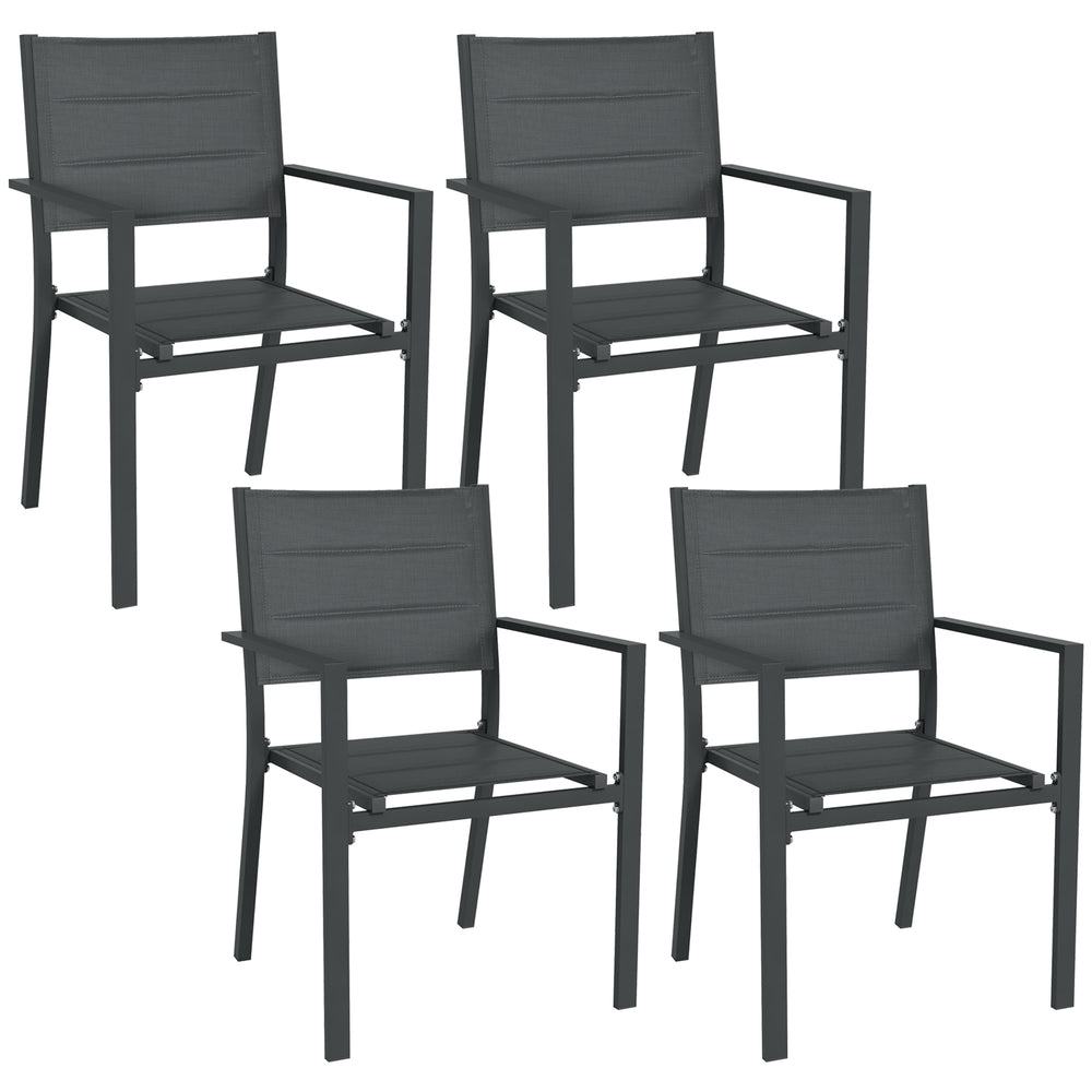 Ensemble de 4 chaises de jardin empilables en aluminium et textilène avec accoudoirs, lot de 4 pièces pour extérieur, gris