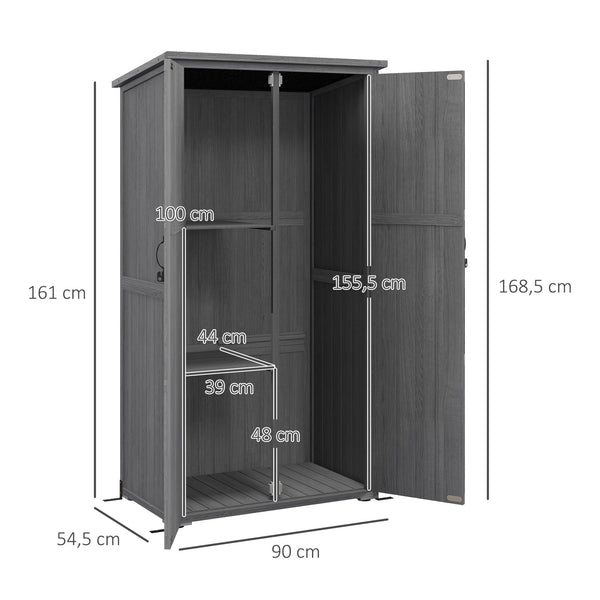 Armoire de Jardin abri Jardin Remise pour Outils sur Pied 90L x 54,5l x 161/168,5H cm 2 étagères Toit bitumé étanche Bois pin Autoclave, gris