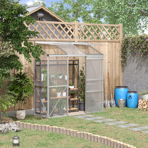 Serre adossée, serre de jardin, fenêtres ouvrables à 5 niveaux, panneau en polycarbonate, cadre en aluminium, 192 x 68 x 196 cm, transparent