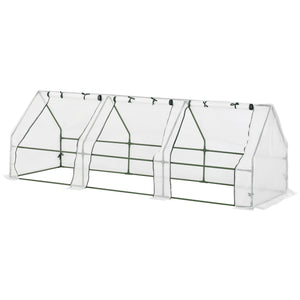Mini Serre de Jardin mini serre tunnel 270L x 90l x 90H cm toit pointu Acier PE Haute densité 140 g/m² Anti-UV 3 fenêtres avec Zip enroulables Blanc