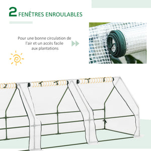 Mini Serre de Jardin mini serre tunnel 270L x 90l x 90H cm toit pointu Acier PE Haute densité 140 g/m² Anti-UV 3 fenêtres avec Zip enroulables Blanc