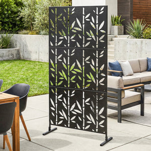 Panneau Brise Vue décoratif Extérieur Claustra Décoratif Jardin 3 Panneaux à motif Bambou paravent extérieur avec support en métal 92 x 40 x 192 cm, Noir