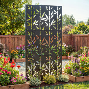 Panneau Brise Vue décoratif Extérieur Claustra Décoratif Jardin 3 Panneaux à motif Bambou paravent extérieur avec support en métal 92 x 40 x 192 cm, Noir