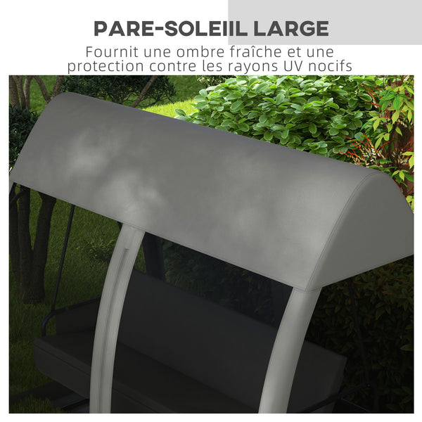 Balancelle de jardin convertible 3 places, balancelle d'extérieur avec auvent et coussins, filet avec fermetures éclair, poche, pour jardin, cour, gris