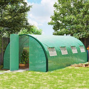 Serre tunnel de jardin 18m², serre de jardin tunnel 600x300x200cm avec portes et 8 fenêtres avec moustiquaires, pour extérieur, toutes saisons, légumes, bâche PE haute densité 140 g/m² vert