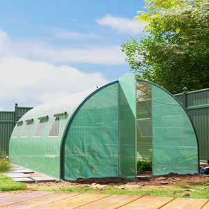 Serre tunnel de jardin 18m², serre de jardin tunnel 600x300x200cm avec portes et 8 fenêtres avec moustiquaires, pour extérieur, toutes saisons, légumes, bâche PE haute densité 140 g/m² vert
