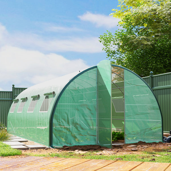 Serre tunnel de jardin 18m², serre de jardin tunnel 600x300x200cm avec portes et 8 fenêtres avec moustiquaires, pour extérieur, toutes saisons, légumes, bâche PE haute densité 140 g/m² vert