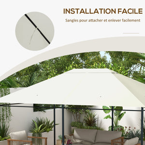 Toile de remplacement pour pavillon tonnelle tente toit de rechange gazebo de jardin tissu polyester haute densité 180 g/m² anti-UV 3 x 4 m crème