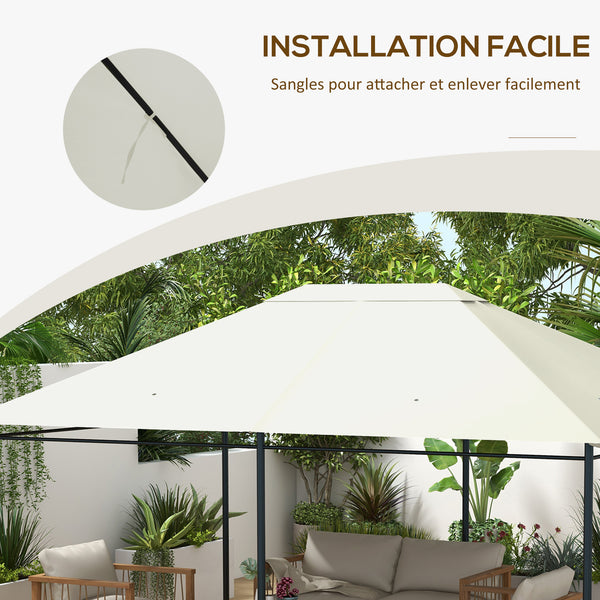 Toile de remplacement pour pavillon tonnelle tente toit de rechange gazebo de jardin tissu polyester haute densité 180 g/m² anti-UV 3 x 4 m crème