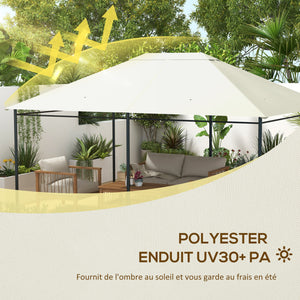 Toile de remplacement pour pavillon tonnelle tente toit de rechange gazebo de jardin tissu polyester haute densité 180 g/m² anti-UV 3 x 4 m crème