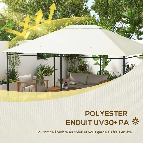 Toile de remplacement pour pavillon tonnelle tente toit de rechange gazebo de jardin tissu polyester haute densité 180 g/m² anti-UV 3 x 4 m crème