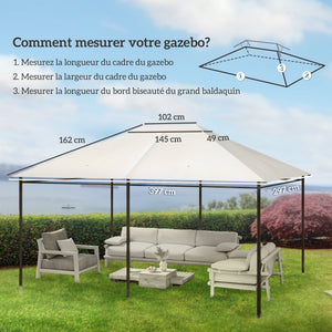 Toile de remplacement pour pavillon tonnelle tente toit de rechange gazebo de jardin tissu polyester haute densité 180 g/m² anti-UV 3 x 4 m crème