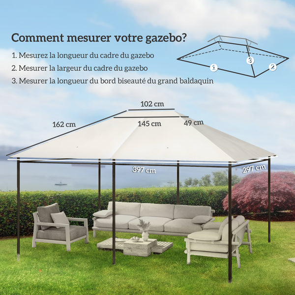 Toile de remplacement pour pavillon tonnelle tente toit de rechange gazebo de jardin tissu polyester haute densité 180 g/m² anti-UV 3 x 4 m crème