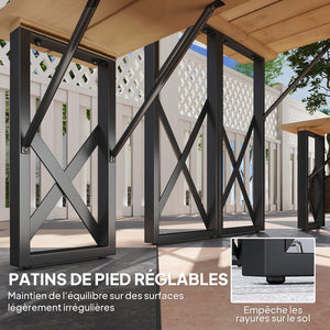Ensemble table et bancs en bois, table de pique-nique en bois avec banc pour 6 à 8 personnes, 160 cm, avec trou pour parasol de 5 cm, cadre en acier, marron