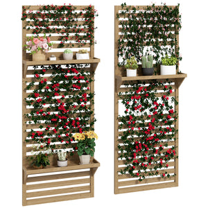 Lot de 2 support plantes intérieur porte plante intérieure avec étagères suspendues pour plantes et treillis à lattes pour l'escalade pour le balcon et la terrasse en bois massif bois naturel