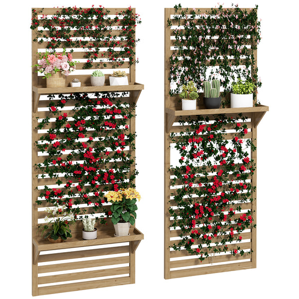 Lot de 2 support plantes intérieur porte plante intérieure avec étagères suspendues pour plantes et treillis à lattes pour l'escalade pour le balcon et la terrasse en bois massif bois naturel