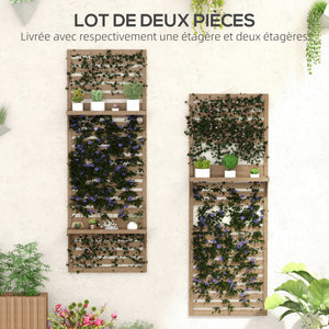Lot de 2 support plantes intérieur porte plante intérieure avec étagères suspendues pour plantes et treillis à lattes pour l'escalade pour le balcon et la terrasse en bois massif bois naturel