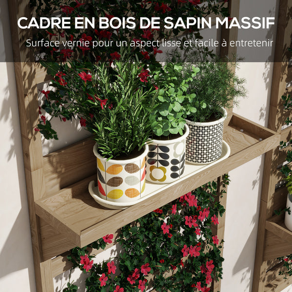 Lot de 2 support plantes intérieur porte plante intérieure avec étagères suspendues pour plantes et treillis à lattes pour l'escalade pour le balcon et la terrasse en bois massif bois naturel