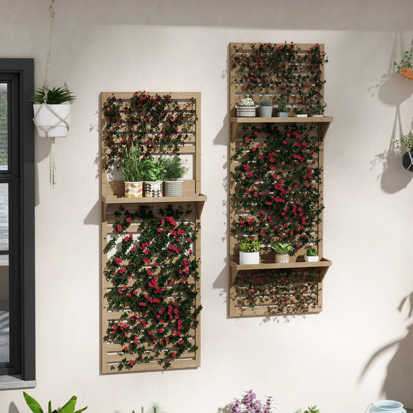 Lot de 2 support plantes intérieur porte plante intérieure avec étagères suspendues pour plantes et treillis à lattes pour l'escalade pour le balcon et la terrasse en bois massif bois naturel