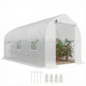 Serre tunnel de jardin 8m², serre de jardin tunnel 400x200x200cm avec 1 portes et 6 fenêtres, pour extérieur, toutes saisons, légumes, fruits, fleurs, bâche PE haute densité 140 g/m² blanc