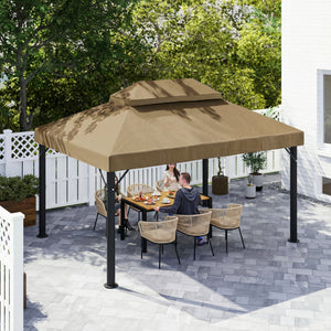 Toile de rechange pour pavillon toile de tonnelle 4 x 3 m, toit double avec trous de drainage, polyester haute densité 370 g/m², protection solaire UPF30+, TOILE INCLUS UNIQUEMENT, beige