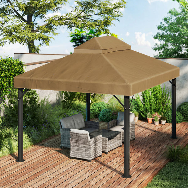 Toile de rechange pour pavillon toile de tonnelle 4 x 3 m, toit double avec trous de drainage, polyester haute densité 370 g/m², protection solaire UPF30+, TOILE INCLUS UNIQUEMENT, beige