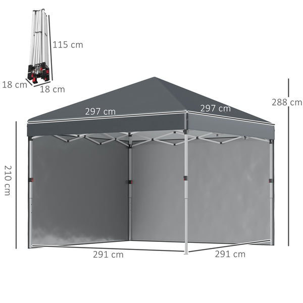 Tonnelle de jardin pop-up pliant barnum réglable en hauteur protection UV 30+ 2 parois latérales - sac de transport inclus - pour fête, événement plein air - 297 x 297 x 288 cm gris foncé