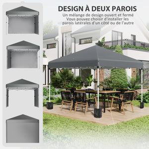 Tonnelle de jardin pop-up pliant barnum réglable en hauteur protection UV 30+ 2 parois latérales - sac de transport inclus - pour fête, événement plein air - 297 x 297 x 288 cm gris foncé