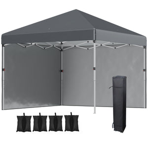 Tonnelle de jardin pop-up pliant barnum réglable en hauteur protection UV 30+ 2 parois latérales - sac de transport inclus - pour fête, événement plein air - 297 x 297 x 288 cm gris foncé
