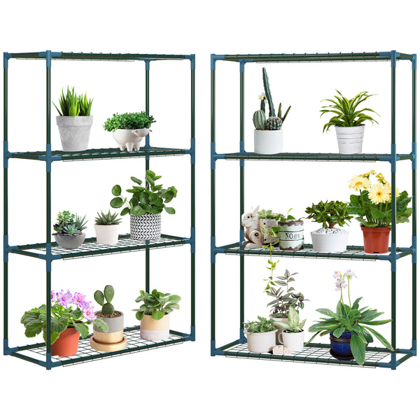 Lot de 2 Étagères à Fleurs en acier 4 Niveaux Intérieur et Extérieur, support de plantes étagère à plantes pour Jardin, Balcon, Salon, 70 x 27 x 110 cm, vert